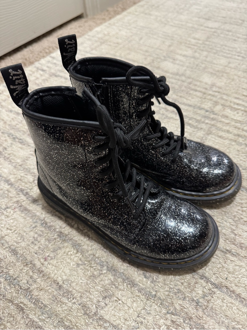 Dr. Martens Black Glitter Lace-Up Boots Size 2
